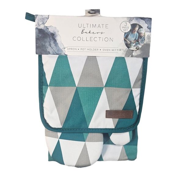 Ultimate Bakers Collection Other - Eco One Ultimate Bakers Collection Apron Pot Holder Oven Mitt Green Diamond Prin